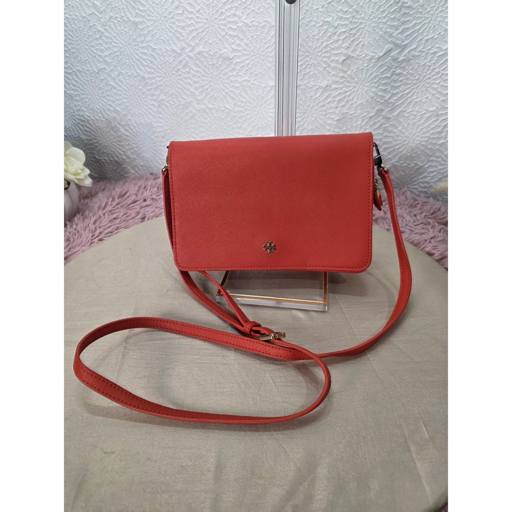 Tory Burch Emerson Combo Crossbody Women Small Orange Good Saffiano Leather Bag